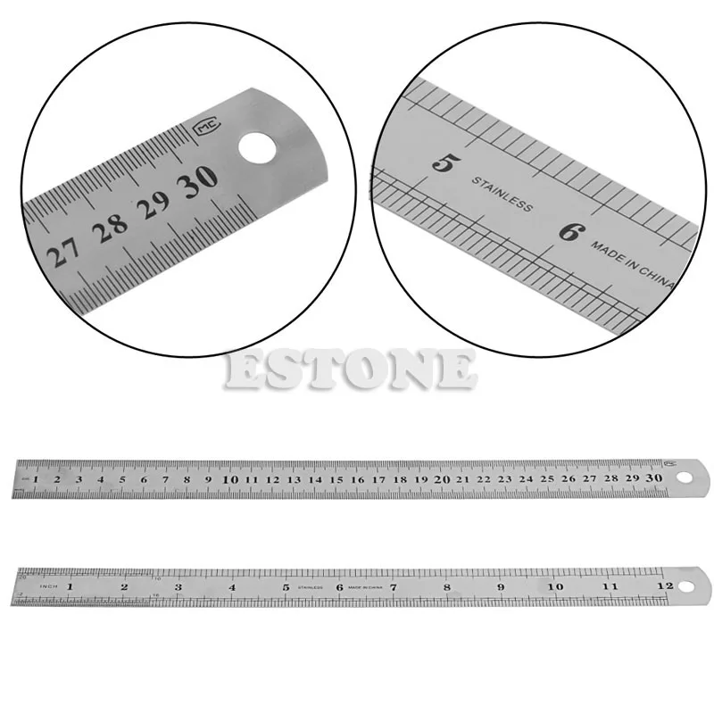 

30CM 12" Double Side Stainless Steel Metric Metal Ruler Pocket Pouch Measurement