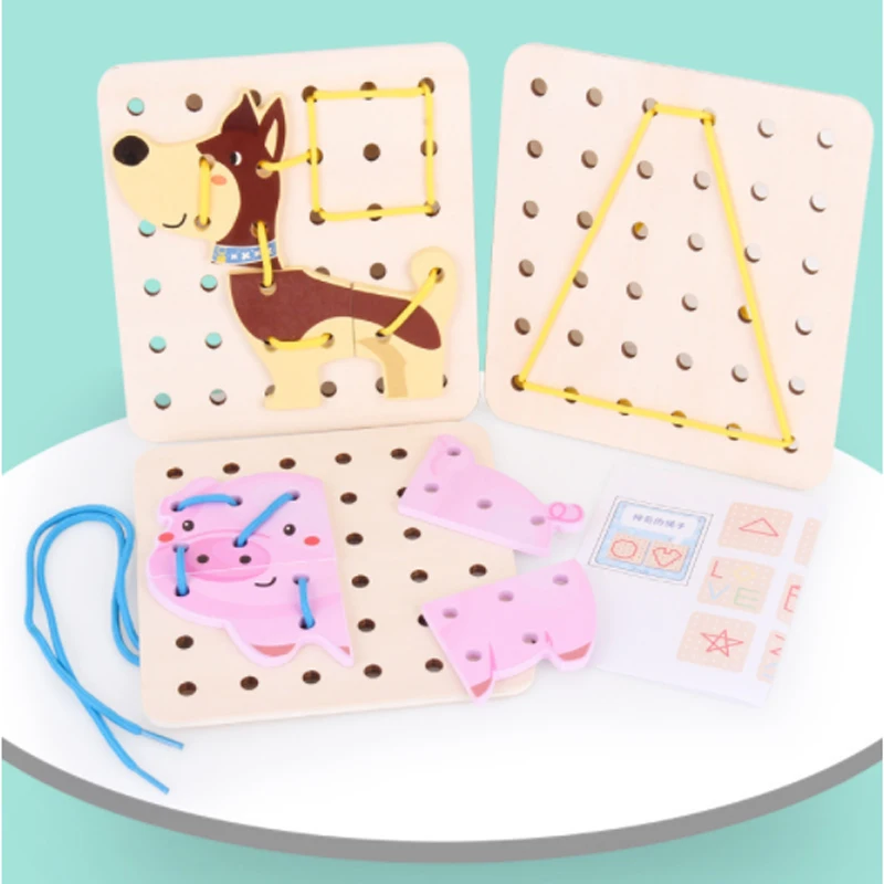 

Variety Shape DIY Crafts Threading Board Child Kids Wooden Toy Animal Lacing String Jigsaw Puzzle Shoelaces Beads Toys