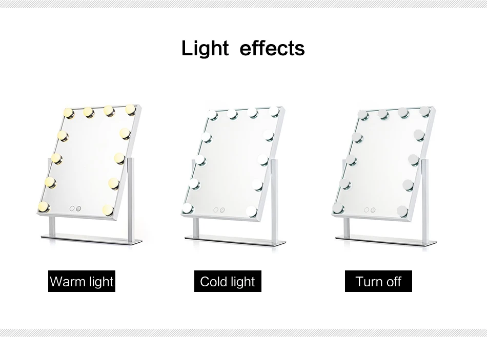 Голливуд Стиль косметическое зеркало для макияжа с 15x 3W затемнения светодиодный лампы сенсорный Управление освещенные косметическое зеркало с подсветкой
