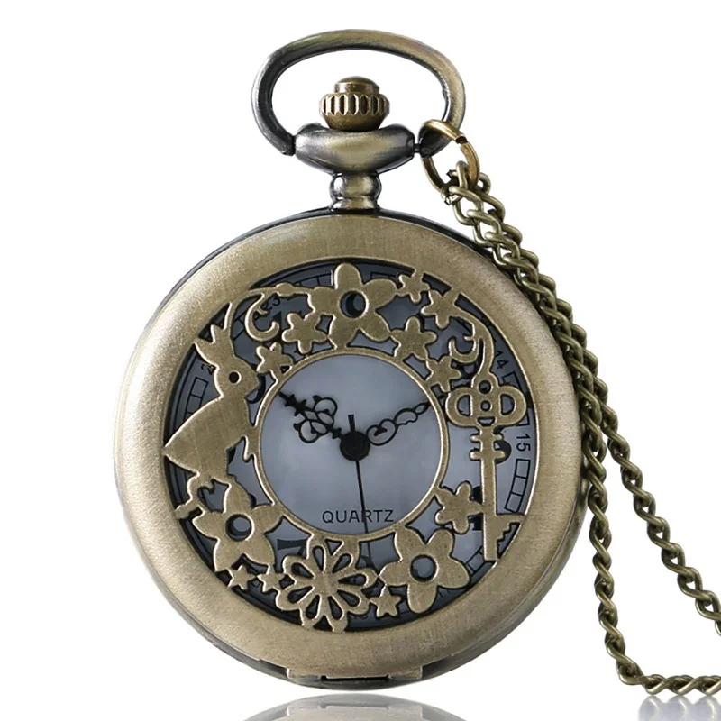 Fashion quartz antique pocket watch woman alice in wonderland rabbit cat women vintage fob watches retro 1
