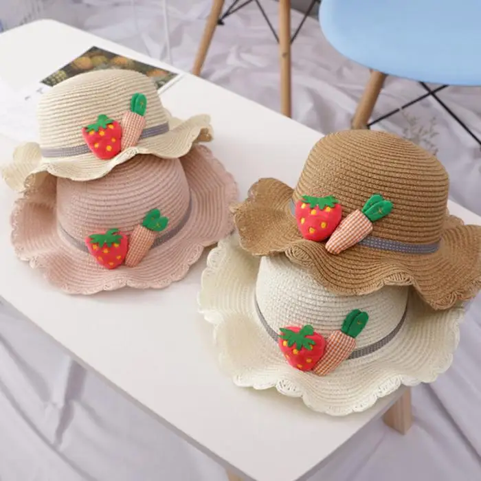 Шляпа, сумка, набор волнистых соломенных шляп, Клубничная редиска, кепка, сумка на одно плечо для детей, весна-лето, Пляжная, BHD2