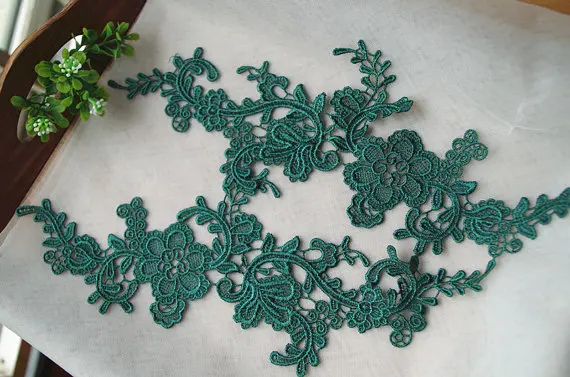 green lace applique by pairs, venice lace applique 1pair