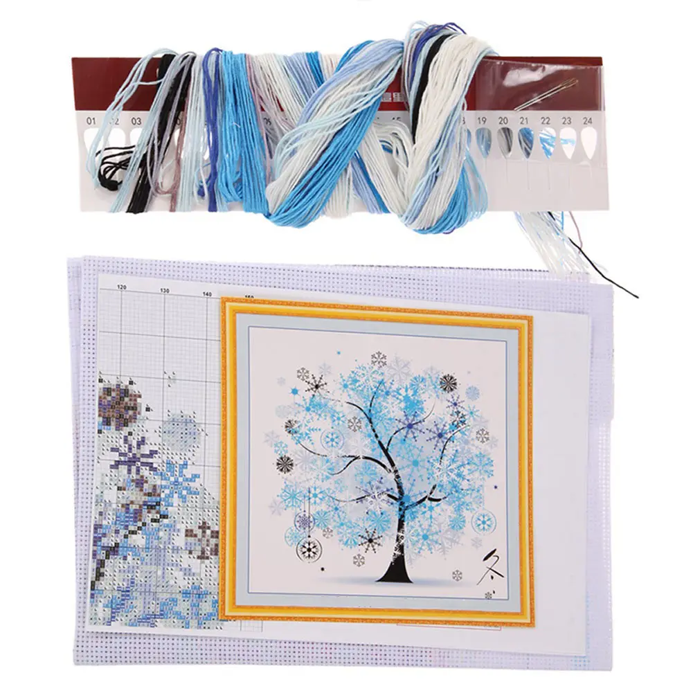 1 шт., набор для рукоделия, DMC, вышивка крестиком, четыре сезона, дерево, хлопковая нить, домашний декор, HFing - Цвет: Синий