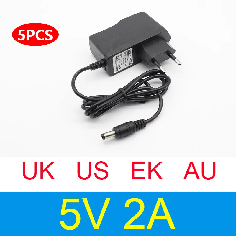 

5pcs high quality 5V2A AC 100V-240V Converter Adapter DC 5V 2A 2000mA Power Supply UK US EU AU Plug 5.5mm x 2.1