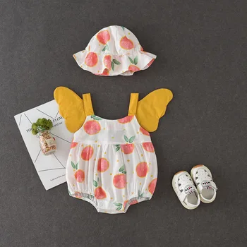 

2019 NEW Baby Girls Clothes Summer Sunsuit Floral Print Princess Rompers+Sun Hat Brief Set Infant Outfit Girls Jumpsuit Clothes