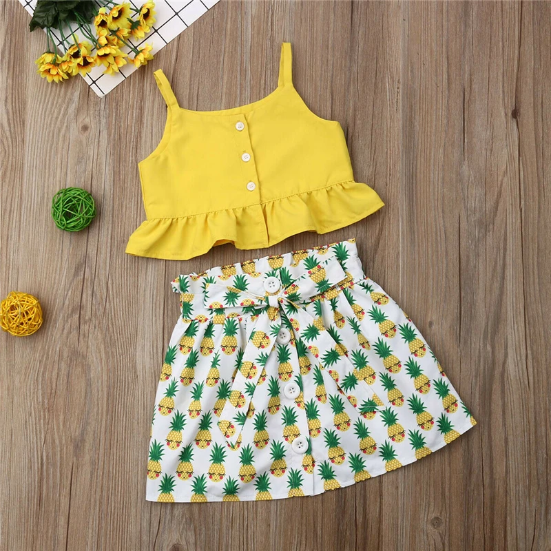 

2Pcs Summer Clothes For Girls 2019 Newborn Kids Girl Sleeveless Crop Top Bow Pineapple Printed Skirts Outfit Children Clothing