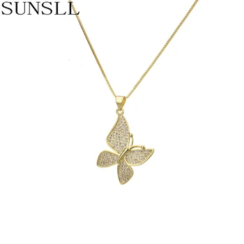

SUNSLL New Design Gold/Silver Color Copper Necklace White Cubic Zirconia Necklace Butterfly Necklace Women Fashion Fine Pendant