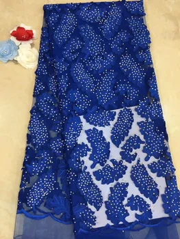 

Royal blue african lace fabric 2019 high quality lace french mesh fabric beaded stones nigerian swiss lace fabrics for dress(FJ4