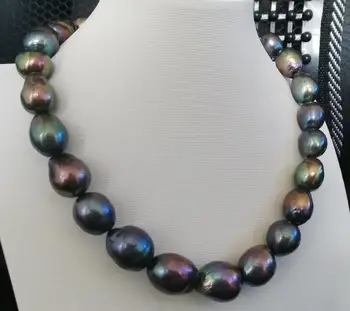 

gorgeous 13-14mm tahitian baroque black green red pearl necklace 18"925s