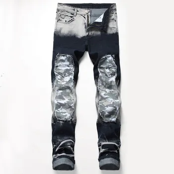 

New Biker Jeans Men 2019 Casual Washed Cotton Fold Skinny Ripped Jeans Hip Hop Elasticity Slim Denim Jeans Pants jean homme