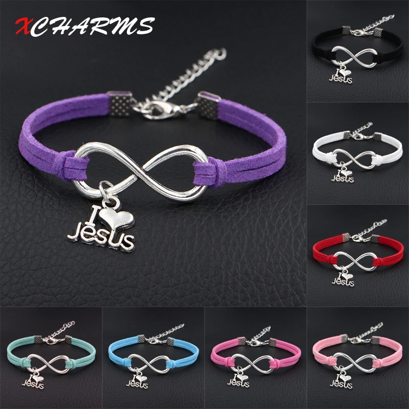 

2018 New Women Fashion Jewelry I Love Jesus Charms Bracelet Antique Silver Infinity Love Leather Bracelets