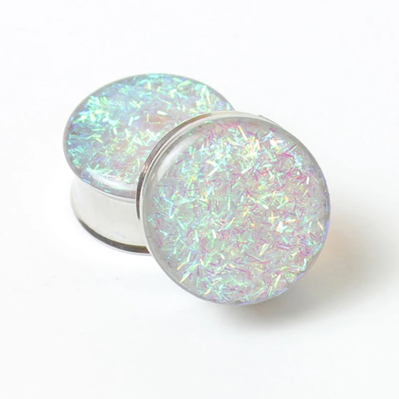

1 Pair = 2 pieces stainless steel stripe glitters double flare ear plug gauges tunnel body piercing jewelry