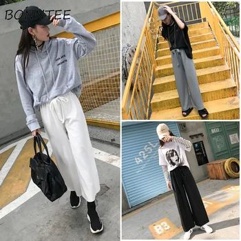 

Wide Leg Pants Ulzzang Women Trousers Loose Elegant Soft Sashes High Waist Womens Solid Summer Breathable Trendy School Casual