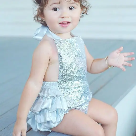 Gold sequins ruffle bubble romper for baby girls fashion newborn