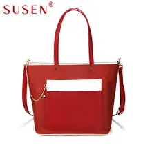 SUSEN 1024 Mujeres Top PU leather Satchel bolso Manija Color del remiendo de la Decoración de La Cadena Cross body Bag con Monedero 2 Unids conjunto