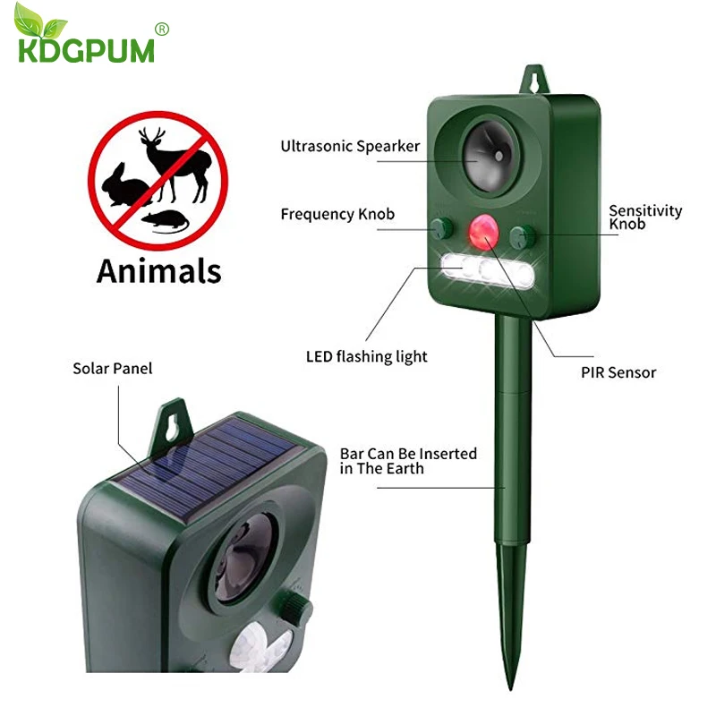 Solar Ultrasonic Animal Repeller LED Flashing Light Pest Control Repellent Drive Cat Bird Bat Foxes Skunk Racoon Protect Yard Solar Ultrasonic Animal Repeller LED Flashing Light Pest Control Repellent Drive Cat Bird Bat Foxes Skunk Racoon Protect Yard