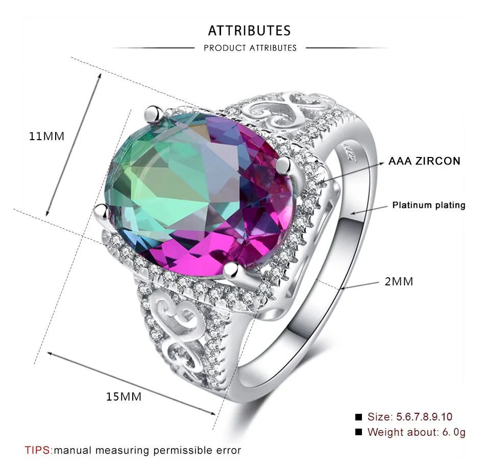 Новые Свадебные/невесты большие CZ& фиолетовый камень ювелирные изделия плата кольца очаровательные женские красивые вечерние кольца anillos mujer ювелирные изделия