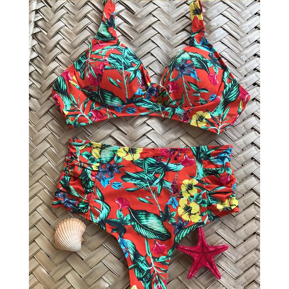 

Women Printed Bikini Set Floral Push Up Bikini Swimwear Tropical Pattern Femme Biquini Swimsuit Brazilian Bain Beach Wear