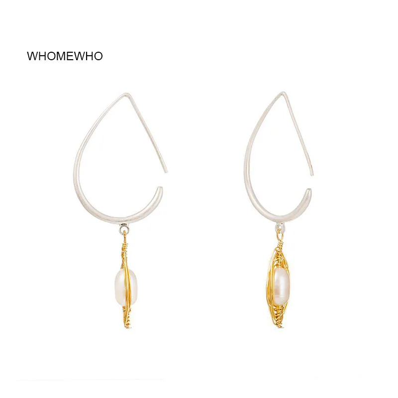

New Arrival Gold Metal Geometric Handmade Wired Seashell Shell Pearl Earrings Summer Korean Fashion Jewelry Party Accessories