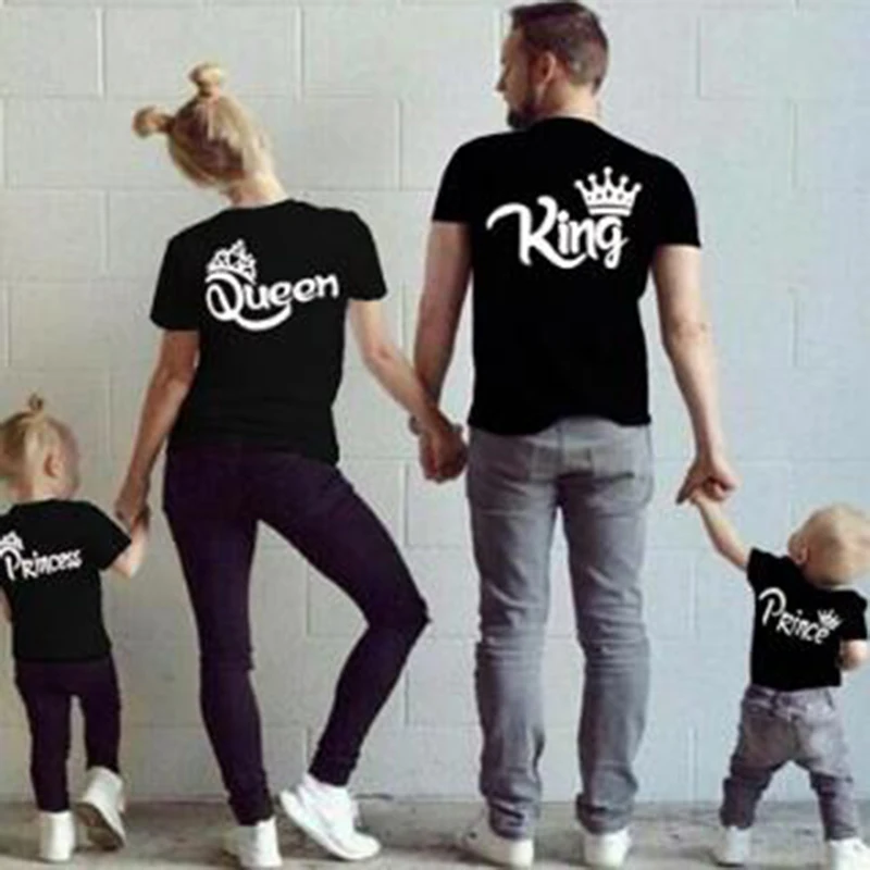 

New Matching Family Shirts Family Matching Clothes Matching Father Mother Daughter Son Clothes Cotton T-shirt King Queen Clothes