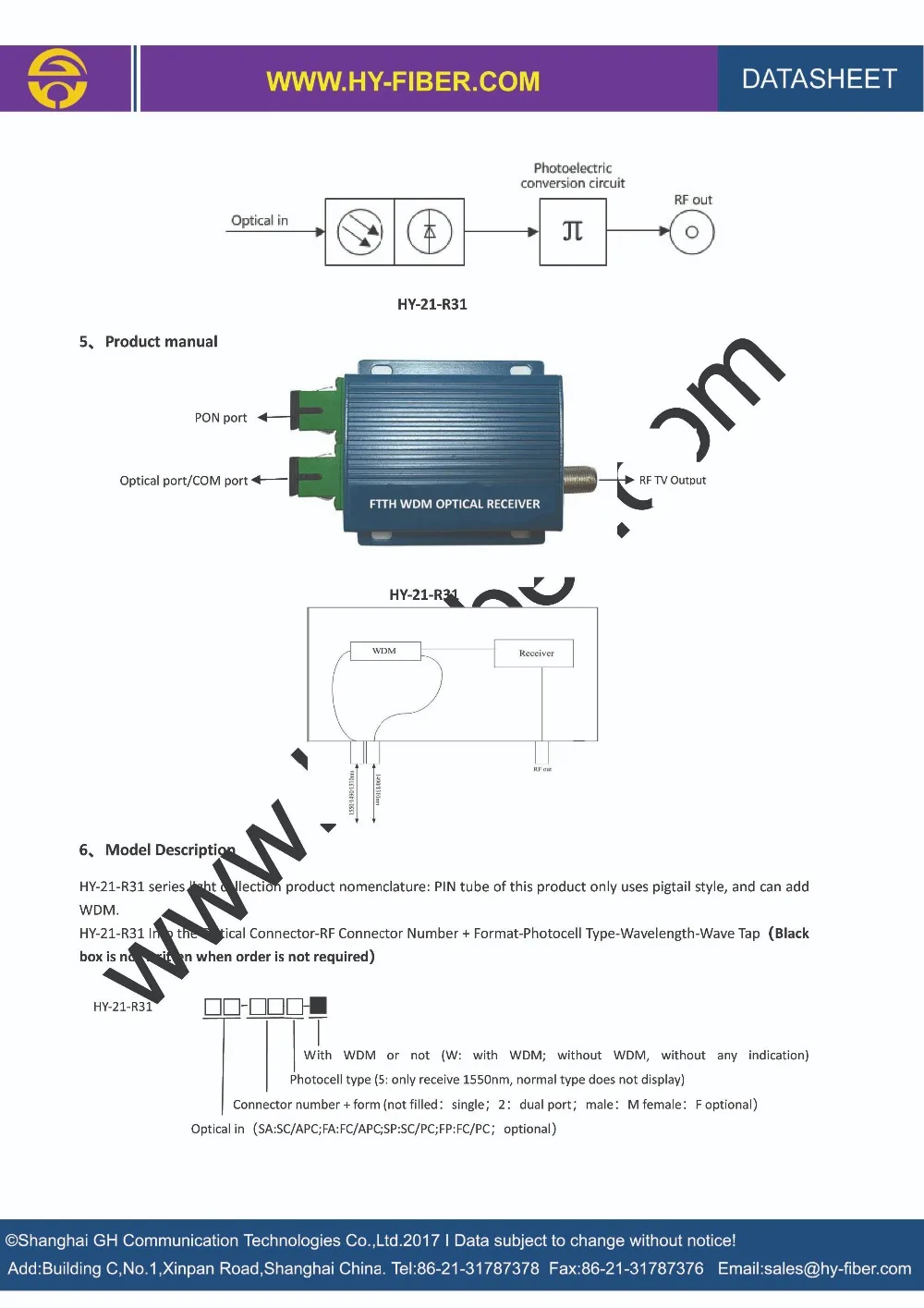 FTTH WDM Receiver HY-21-R312