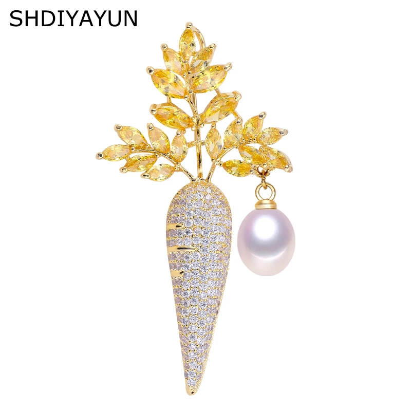 

SHDIYAYUN 2019 New Pearl Brooch For Women Carrot Brooches Pins Natural Freshwater Pearl Fine Jewelry Accessories Dropshipping