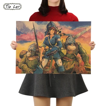 

TIE LER Nostalgic Retro Anime Poster Bar Kids Room Home Decor Kraft Paper Poster Retro Old Paper Painting 51x36cm