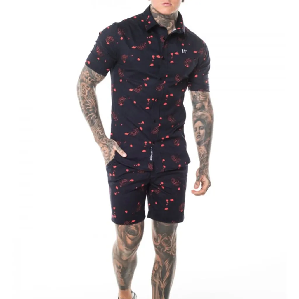 Men Street Shirt and Shorts Summer beach Bohemia Style Printed Outfit Two Piece Set africa Comfortable homme men's set#G8