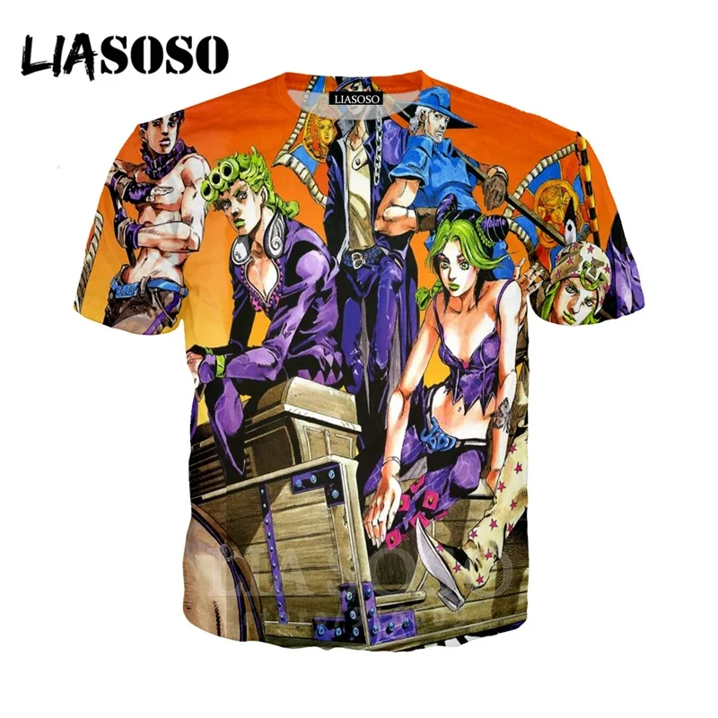 15 LIASOSO, аниме, 3d принт, футболка для мужчин и женщин, Harajuku, joJo's, хип-хоп, причудливый, homme Adventur, футболка, рок, футболки, homme, футболка E835 - Цвет: 15
