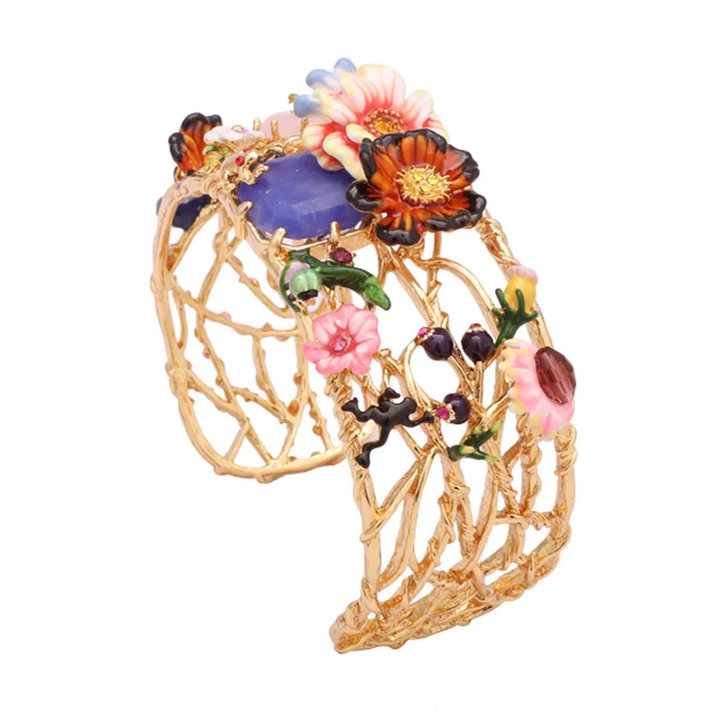 

Luxury statement flowers gem hollow adjustable bangles for women enamel glaze fashion bracelets party jewelry 2018 new