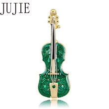 JUJIE Fashion Green Enamel Violin Brooches For Women 2019 Musical Instruments Brooch Pins Scarf Clothing Jewelry Dropshipping jujie fashion crystal deer brooches coat clothing scarf lapel pins elk corsage fashion jewelry