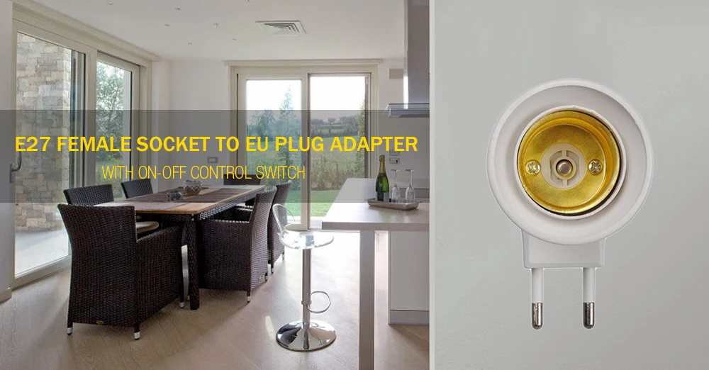 YEDUO E27 Female Socket To EU Plug Adapter/power On-off Control Switch
