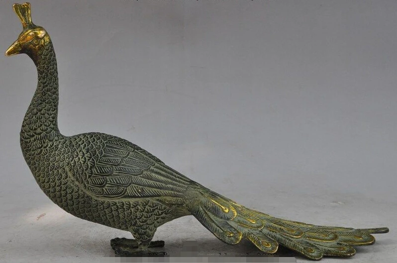 

12" old china chinese fengshui bronze gilt Beautiful animal Peacock bird statue