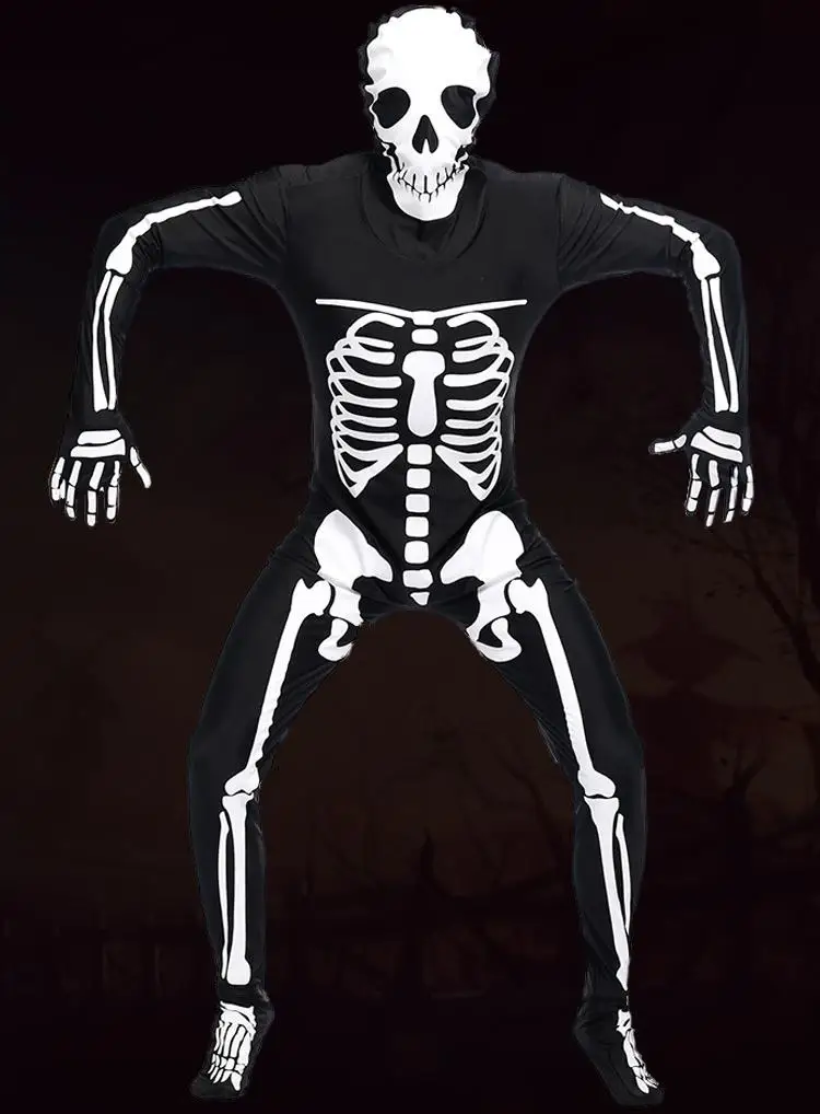 Halloween skull skeleton scary costumes for men women children black and white ghost suits options bodysuit dress S479