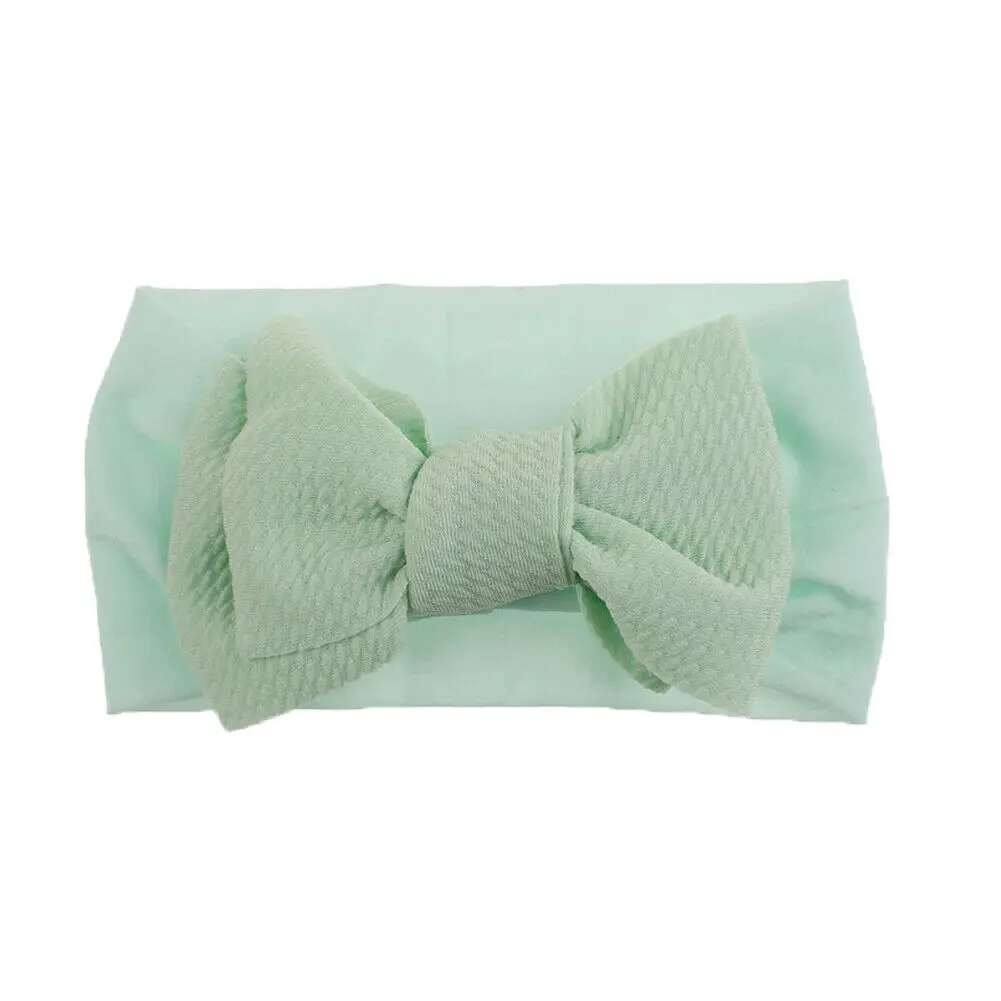 Mint Green Детские аксессуары; повязка на голову для маленьких девочек; повязка на голову с кружевным бантом и цветком для малышей; однотонные головные уборы ярких цветов; комплекты с большим бантом - Цвет: Mint Green