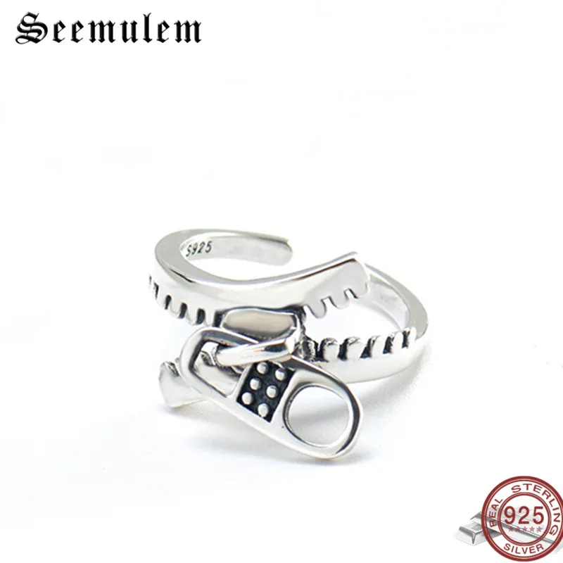 

Seemulem Personality Original Zipper Rings for Women Punk 925 Sterling Silver Zipper Jewelry 2019 Female Open Silver 925 Ring