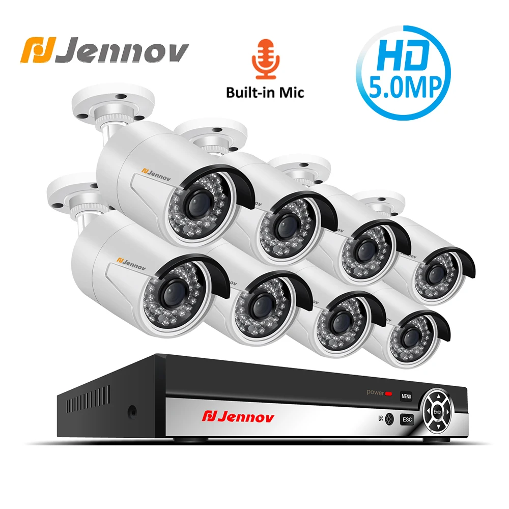 

Jennov 5MP 4CH Audio Record System Video Surveillance Kit POE NVR Kit Home Security Camera System IP Camera Outdoor CCTV Set