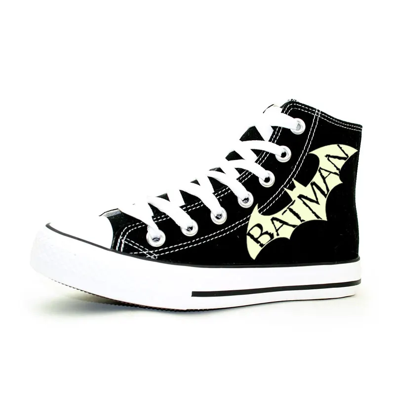 

Fashion High Top Sneakers Black Canvas Shoes Women Casual Shoes Unisex Lace Up Luminous Shoes Anime Batman Handpainted Shoes