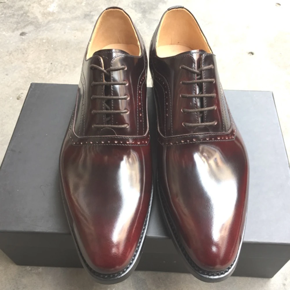 Luxury custom mens goodyear welted shoes italian handmade wine red ...