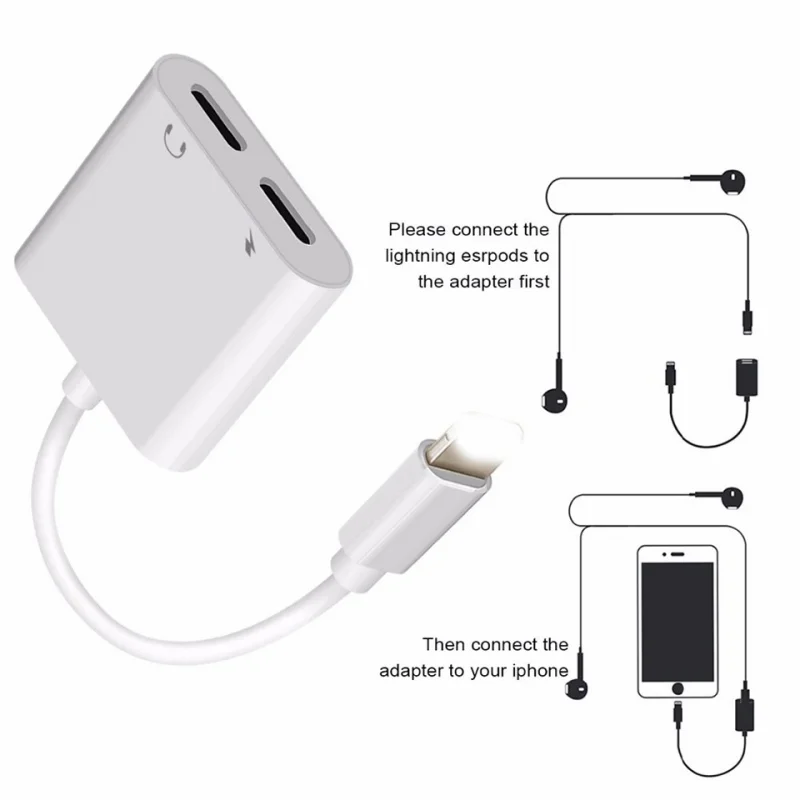 Beste Professionele 2 in 1 Dubbele Jack Audio Charging Adapter Kabel voor iphone X 7 8 Plus Ondersteuning iOS 11 Muziek gesprekken