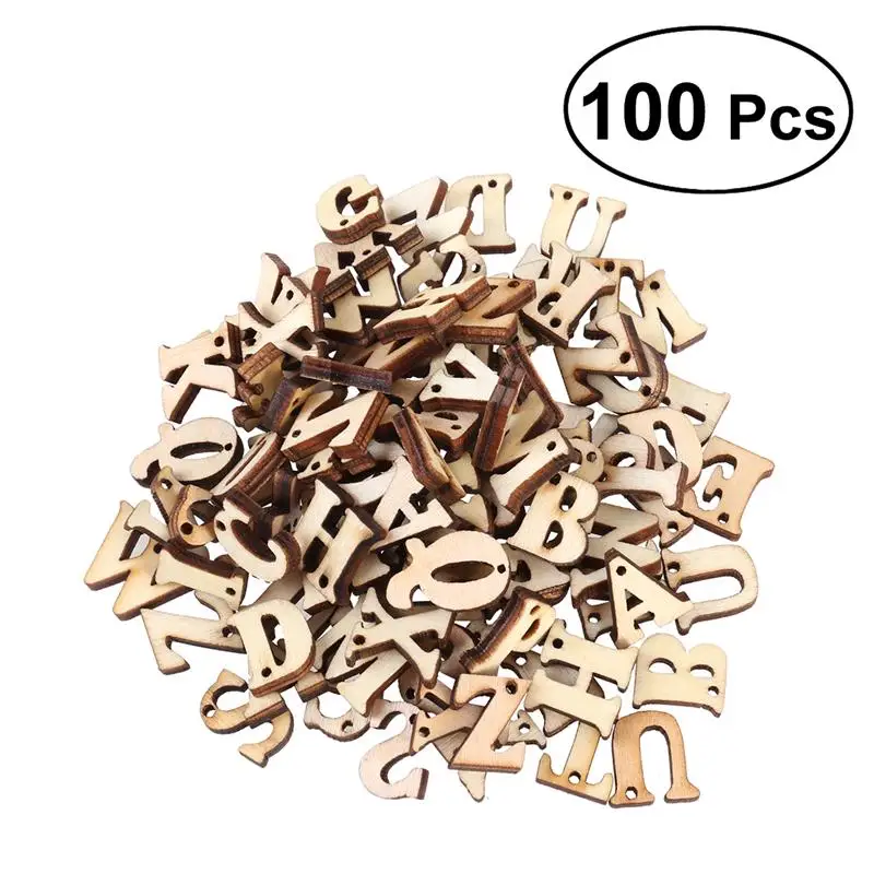 

50/100PCS Wooden DIY Unfinished Capital Letters Alphabet Crafts Wood Cutout Discs with Holes For Patchwork Scrapbooking Decor