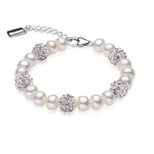 2016 nueva Pulsera Del Encanto de la Joyería de La Perla Cristalina Pulsera de 100% Perlas de Agua Dulce Naturales 925 Pulsera de Plata de ley Para Las Mujeres