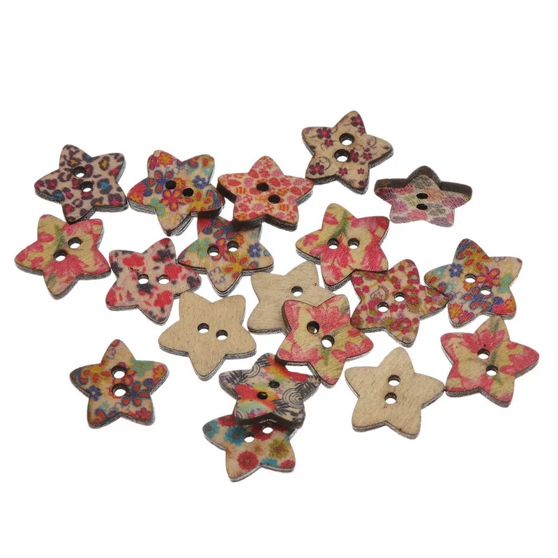 Hoomall 100pcs Scrapbook Craft Sewing Buttons Lovely Star For Cloth Randomly Mixed 2 Holes DIY Shape Wooden Button | Дом и сад