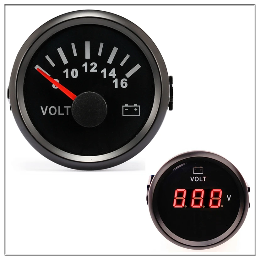 Aramox Voltmeter, 12V Car Voltage Gauge Of 52mm/2in Diameter, Universal Voltage Meter With Black Dial And Round Panel, 8V-16V Measurement Range, BX100007 Volt Gauge Meter