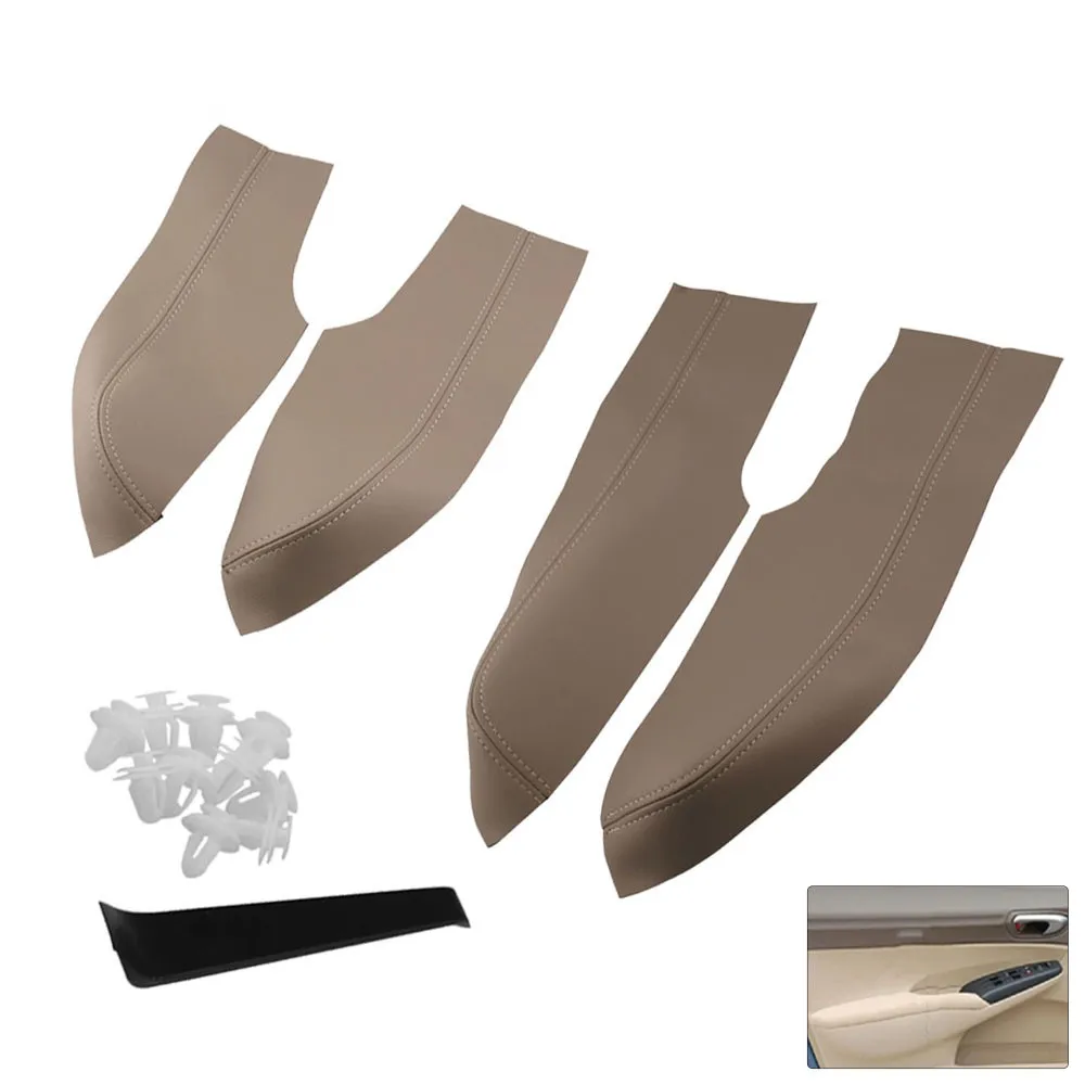 

Front Rear Door Handle Panels Armrest Microfiber Leather Covers Trim For Honda Civic Sedan 06-11 OT307