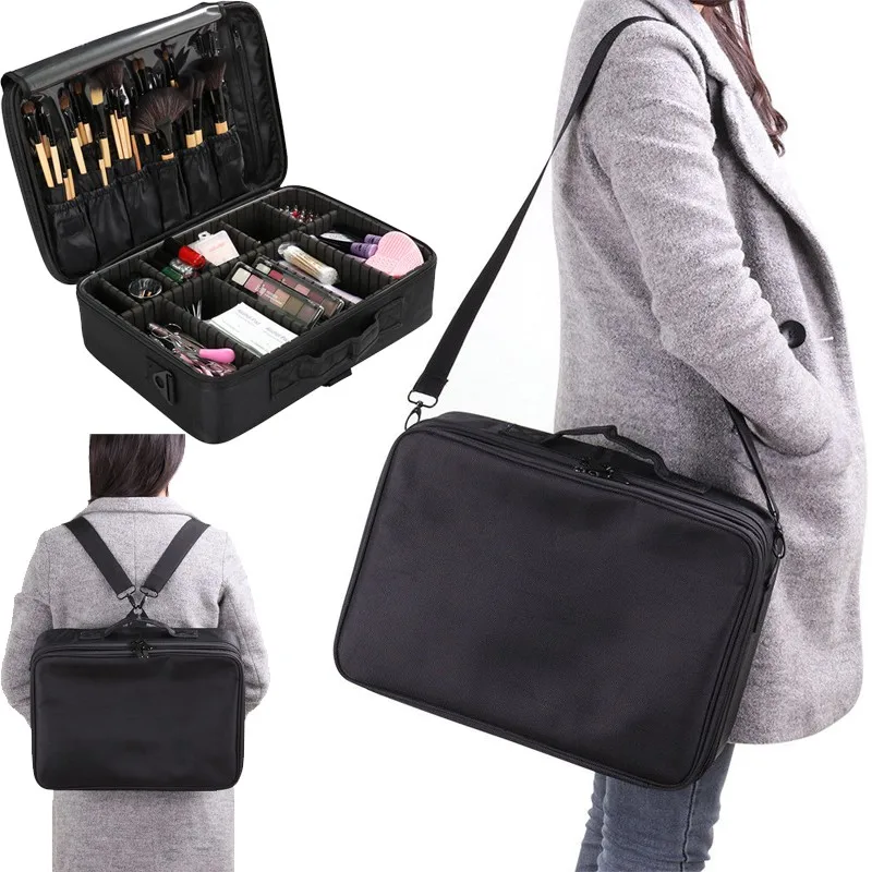 Multifunction Large Black Makeup Bag Professional Organizer Shoulder Case Cosmetic Bag font b Big b font