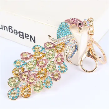 

Multi-Color Colorful Peacock Bird Pendant Charm Rhinestone Crystal Purse Bag Keyring Key Chain Wedding Party Gift