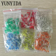 600pcs(6 colors x 100pcs) White Red Green Blue Yellow Orange 3mm 20mA Diffused Light-Emitting Diode LED 3V Lamp Assorted Kit Set