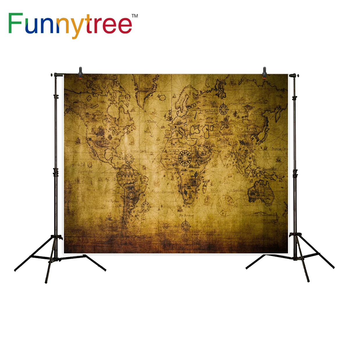 Фон Funnytree для фотостудии винтажная карта мира компас сокровище