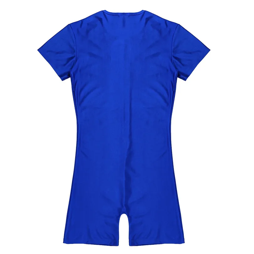 iEFiEL Newest Mens One-piece Short Sleeve Front Zipper Boxer Briefs Bodysuit Jumpsuit Leotard Underwear Male Nightclub Clothes -
